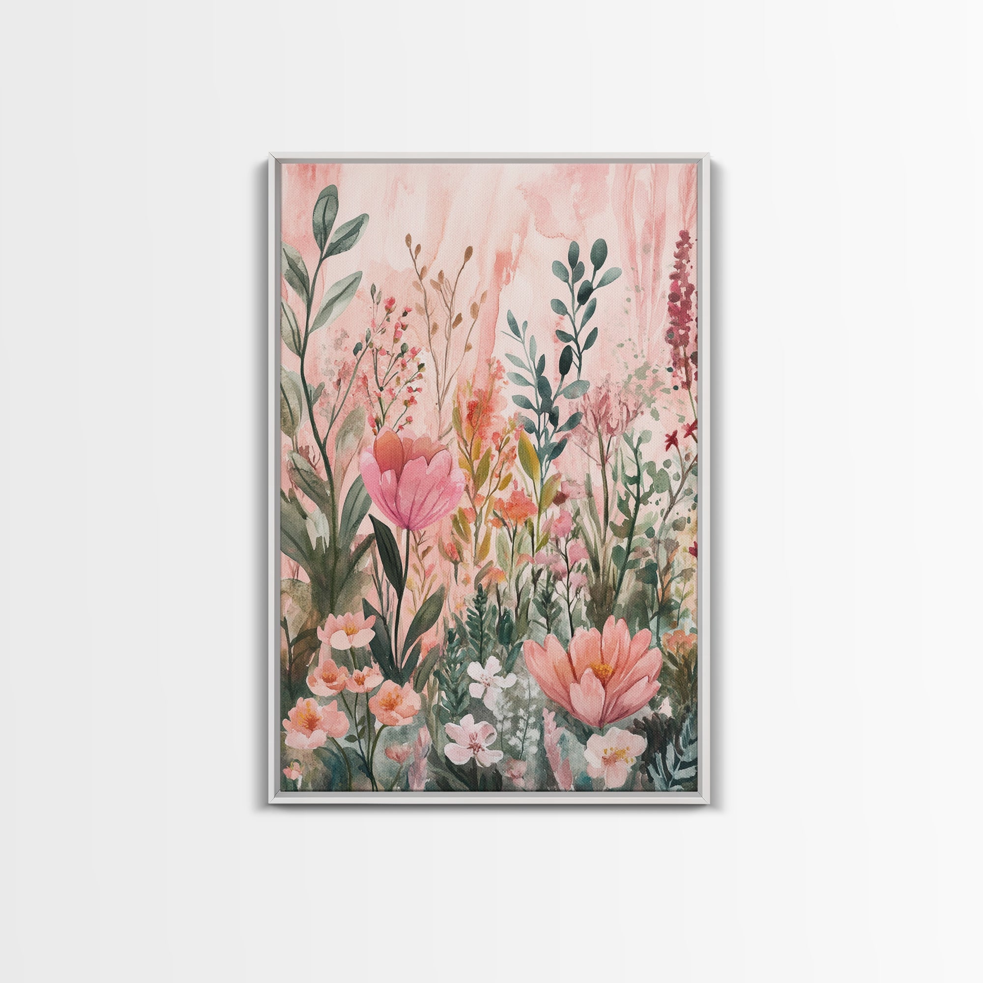 Botanical Garden Framed Canvas Print Wildflower Painting