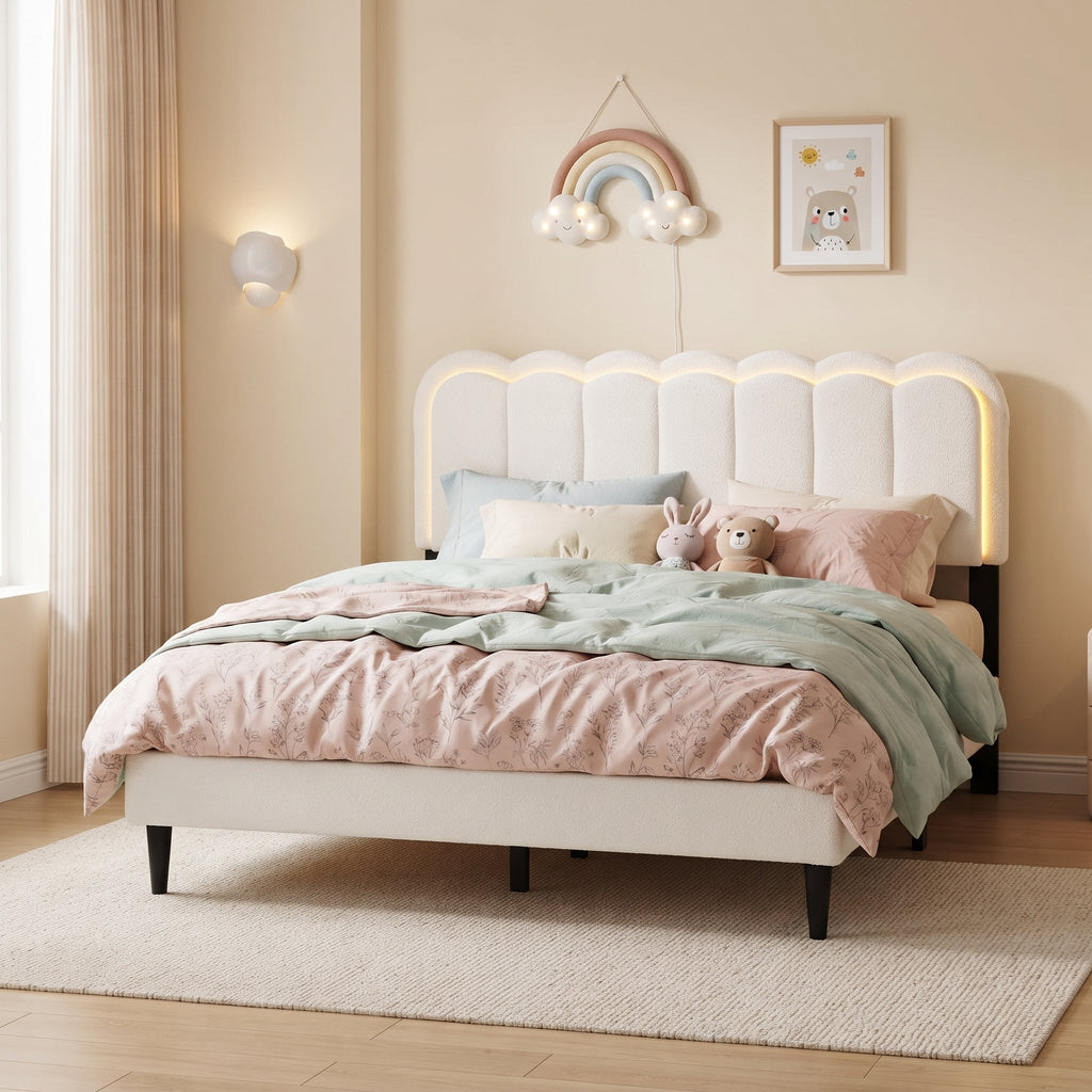 Lambswool Petal Headboard Bed Frame
