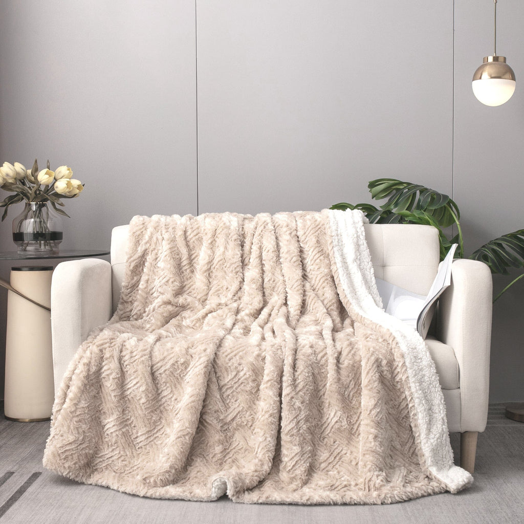 Ivory Faux Fur Throw Blanket