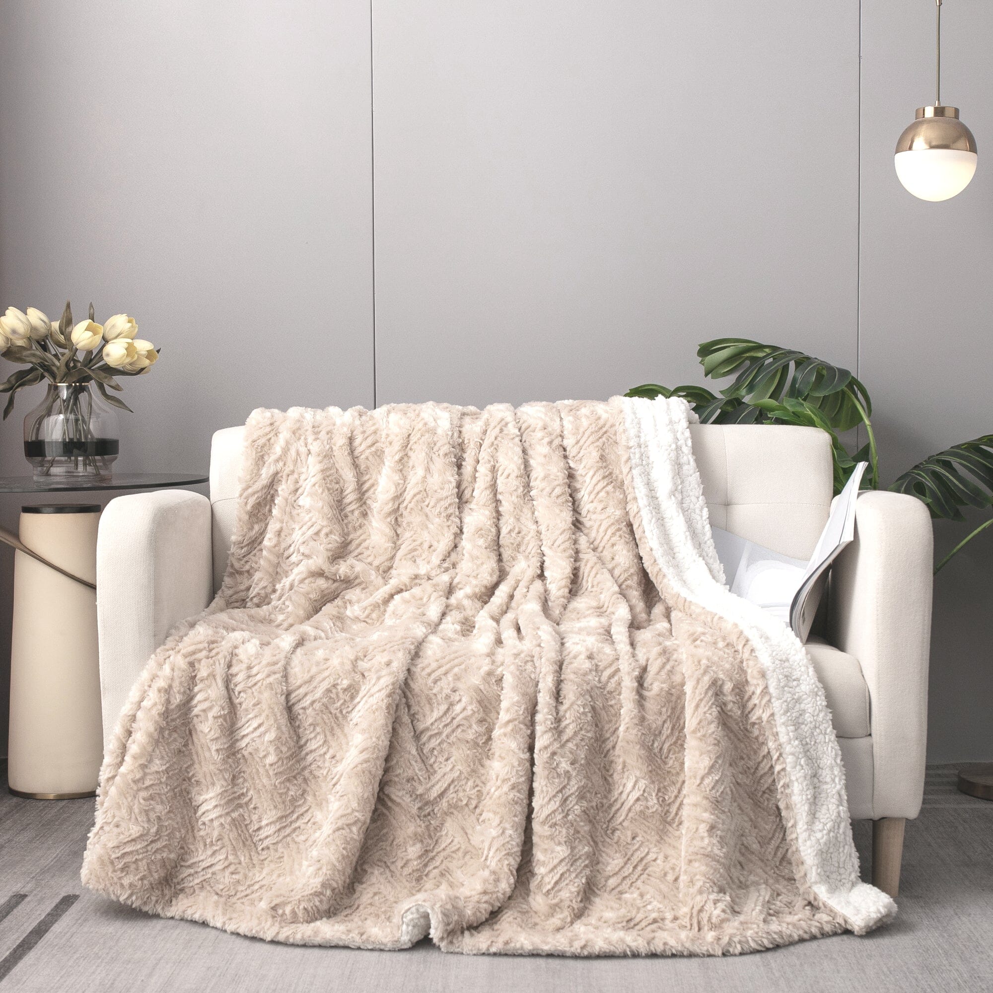 Ivory Faux Fur Throw Blanket