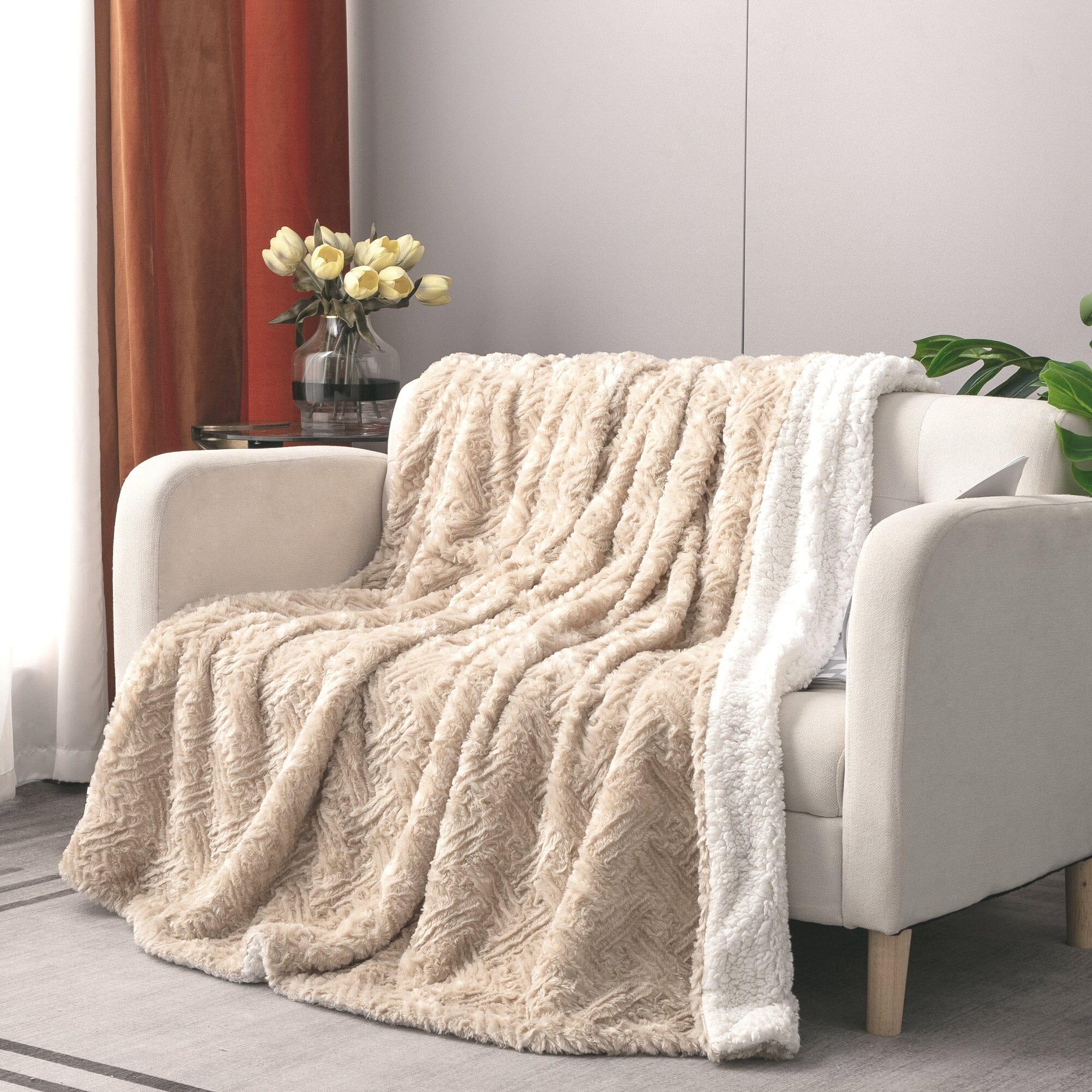 Ivory Faux Fur Throw Blanket