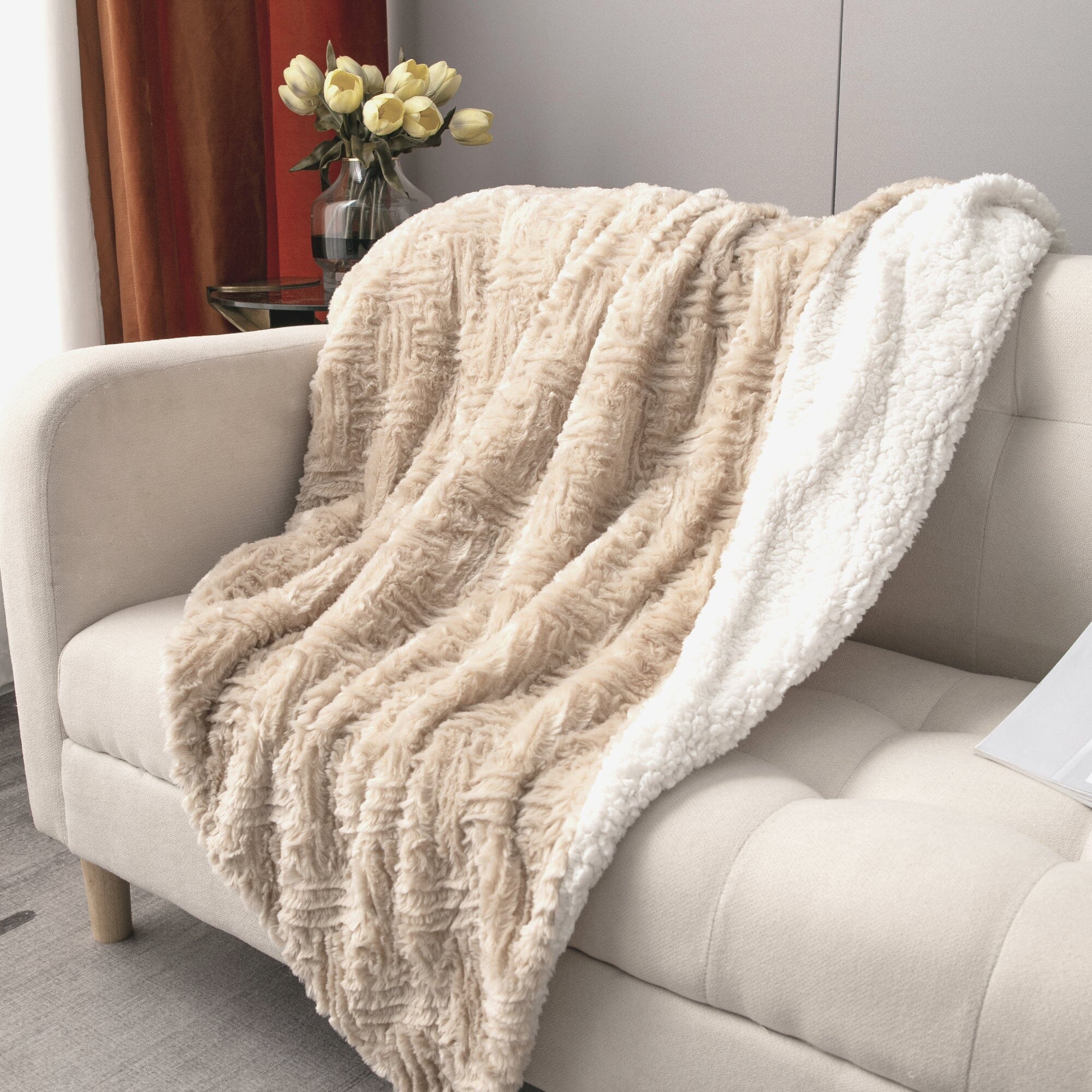 Ivory Faux Fur Throw Blanket
