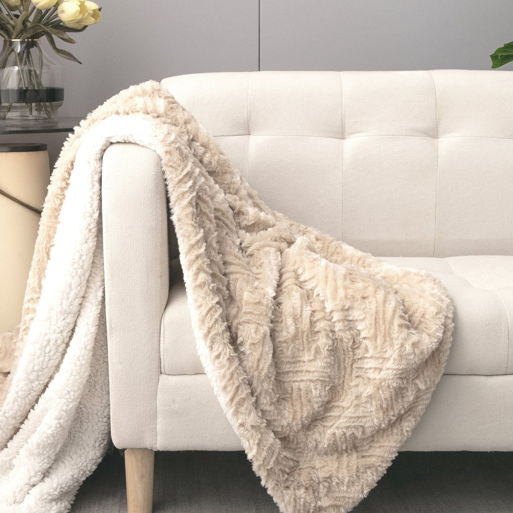 Ivory Faux Fur Throw Blanket