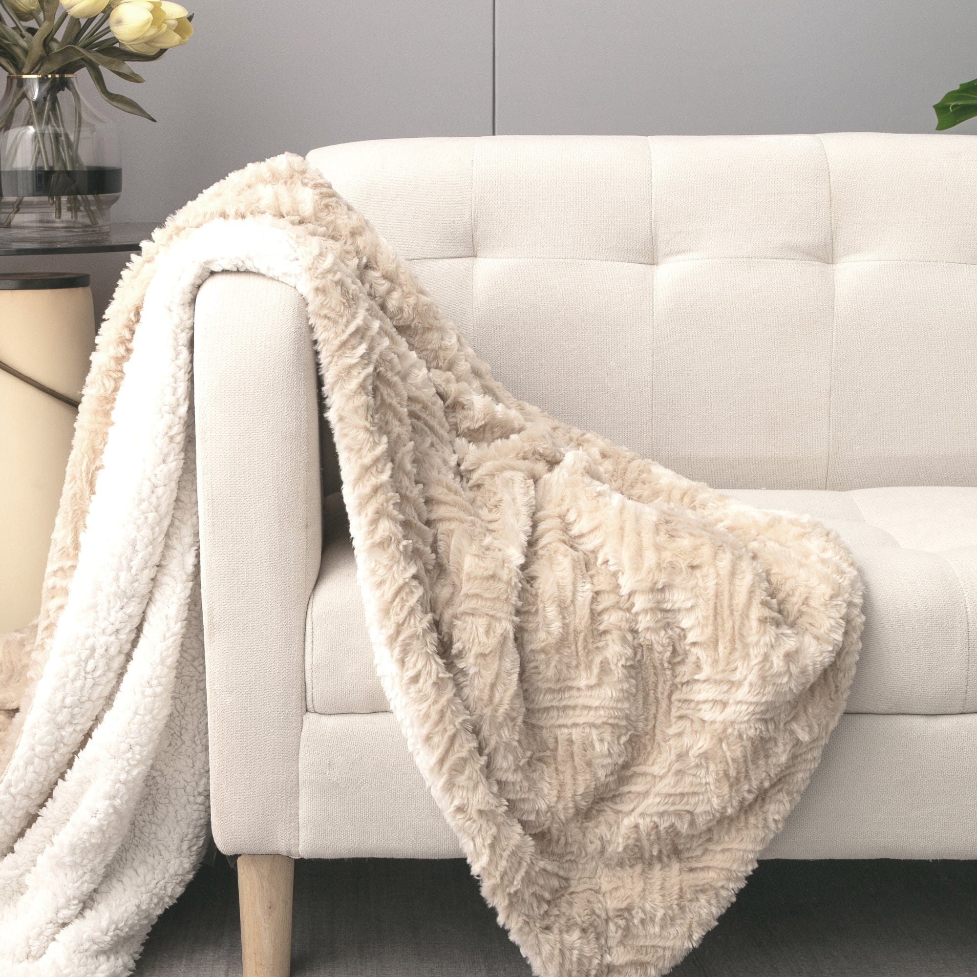 Ivory Faux Fur Throw Blanket