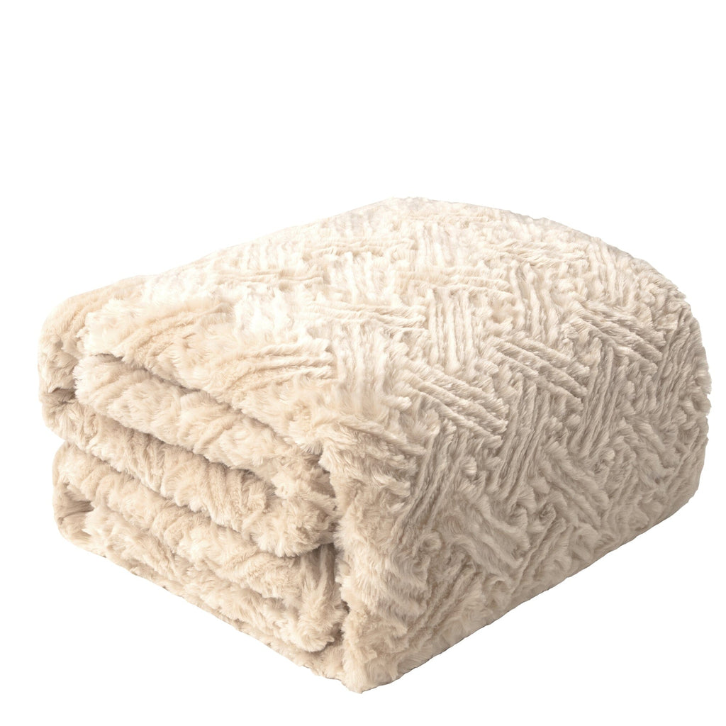 Ivory Faux Fur Throw Blanket