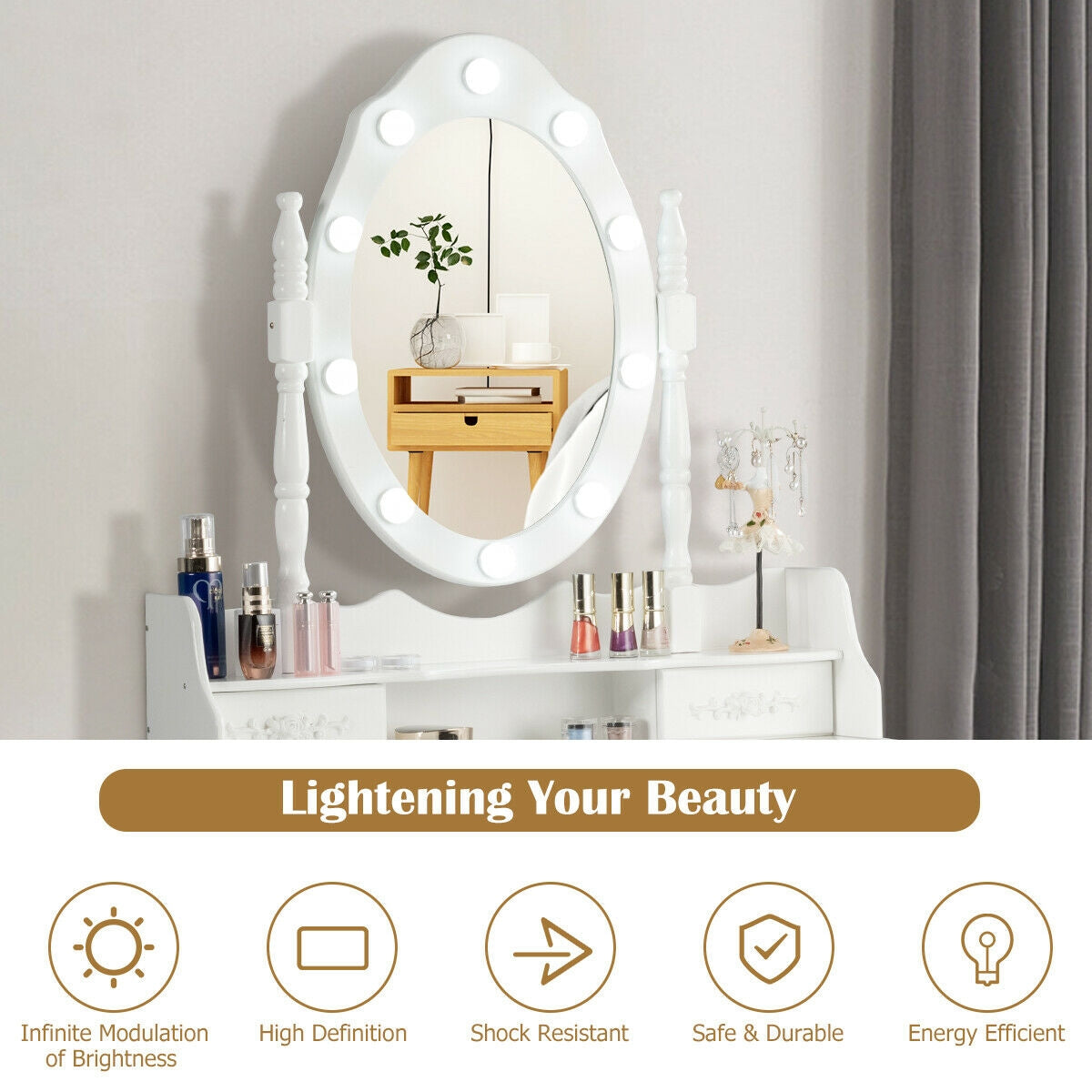 Vanity Dressing Table Set With Dimmable Bulbs