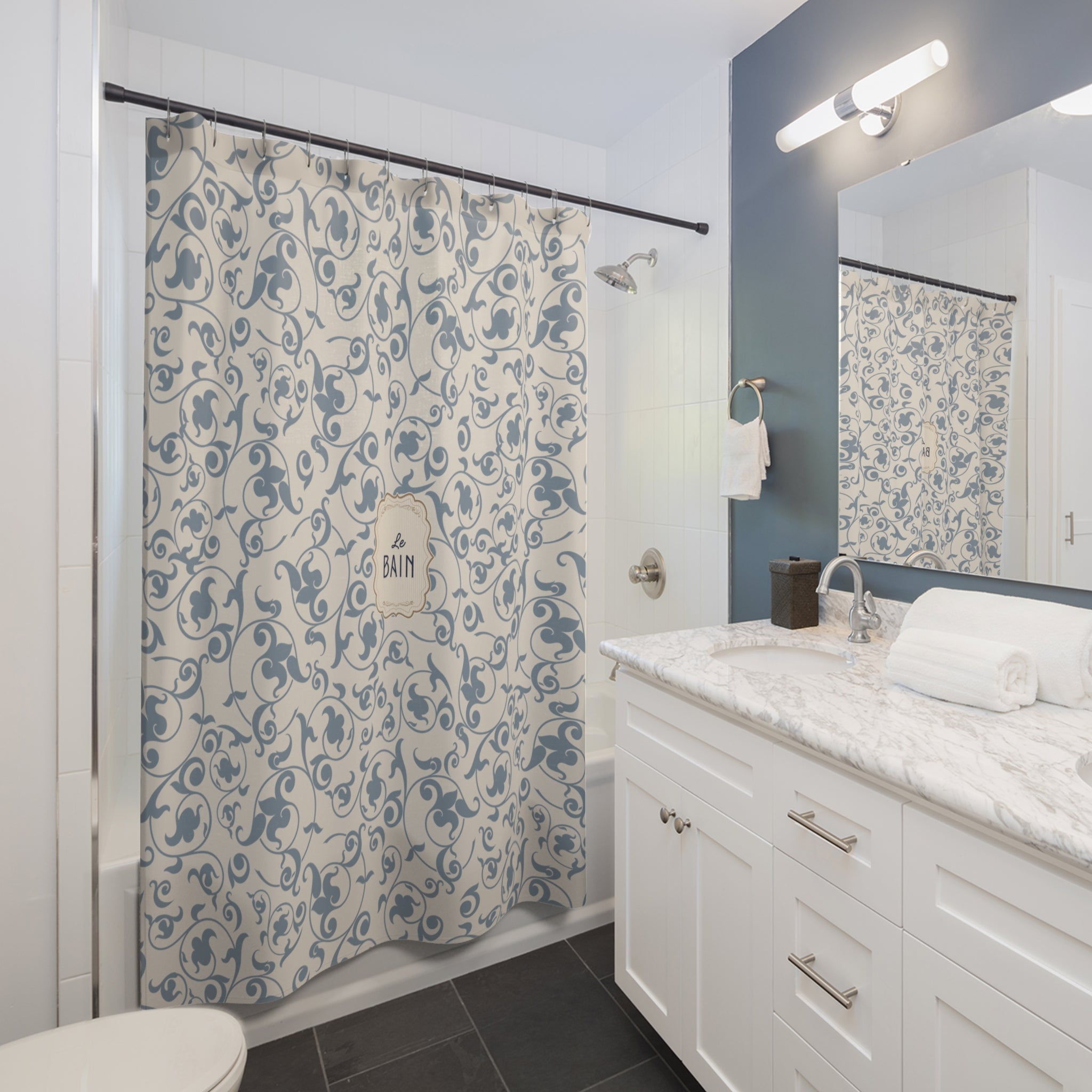 French 'Le Bain' Elegant Floral Shower Curtain