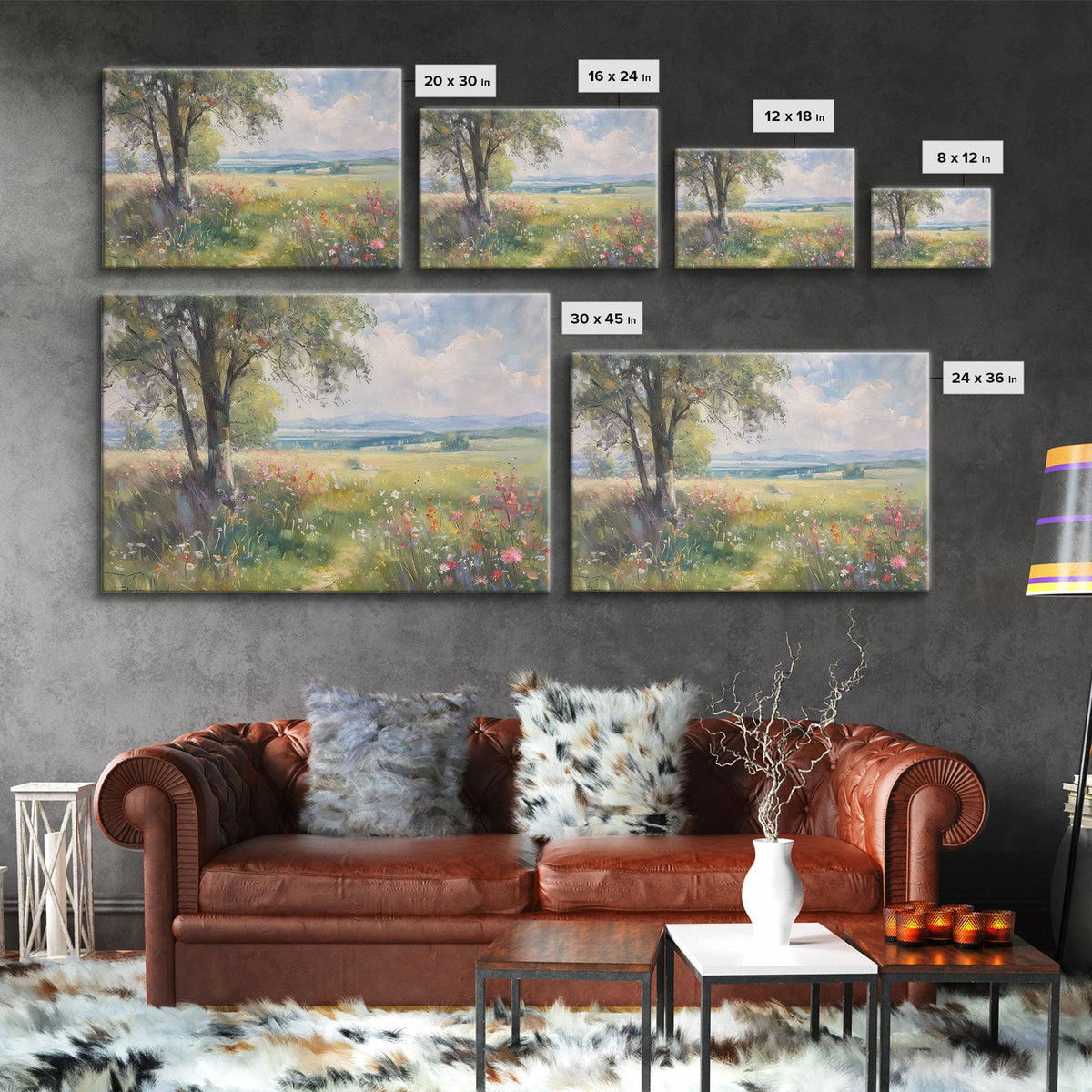 Vintage Wildflowers Painting Framed Canvas Print