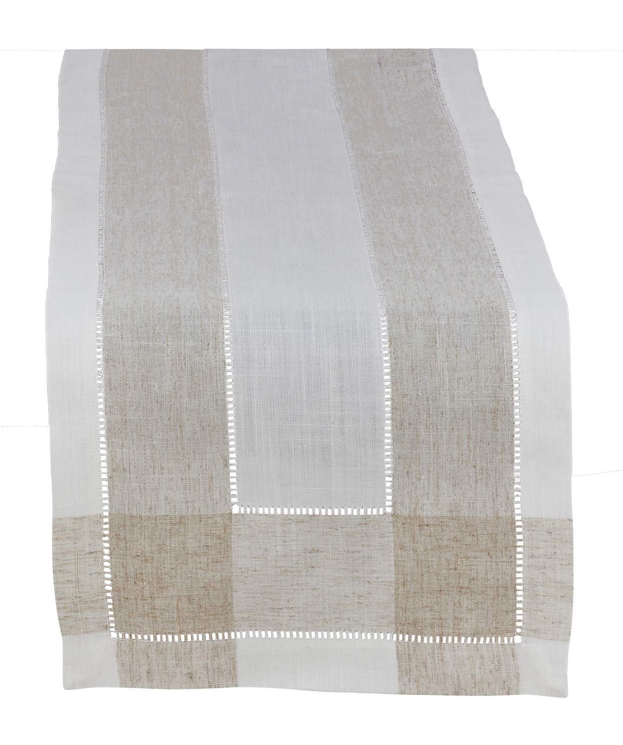 Fennco Styles Hommage Brodé Collection Cottage Lemon Embroidery Border Hemstitch Table Runner 15 x 70 Inch – Ivory Table Cover for Wedding, Banquet, Tea Party and Home Décor