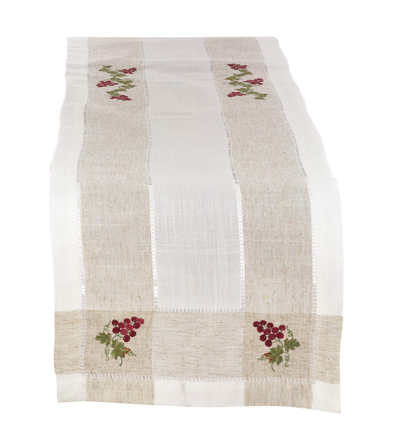 Fennco Styles Hommage Brodé Collection Cottage Lemon Embroidery Border Hemstitch Table Runner 15 x 70 Inch – Ivory Table Cover for Wedding, Banquet, Tea Party and Home Décor