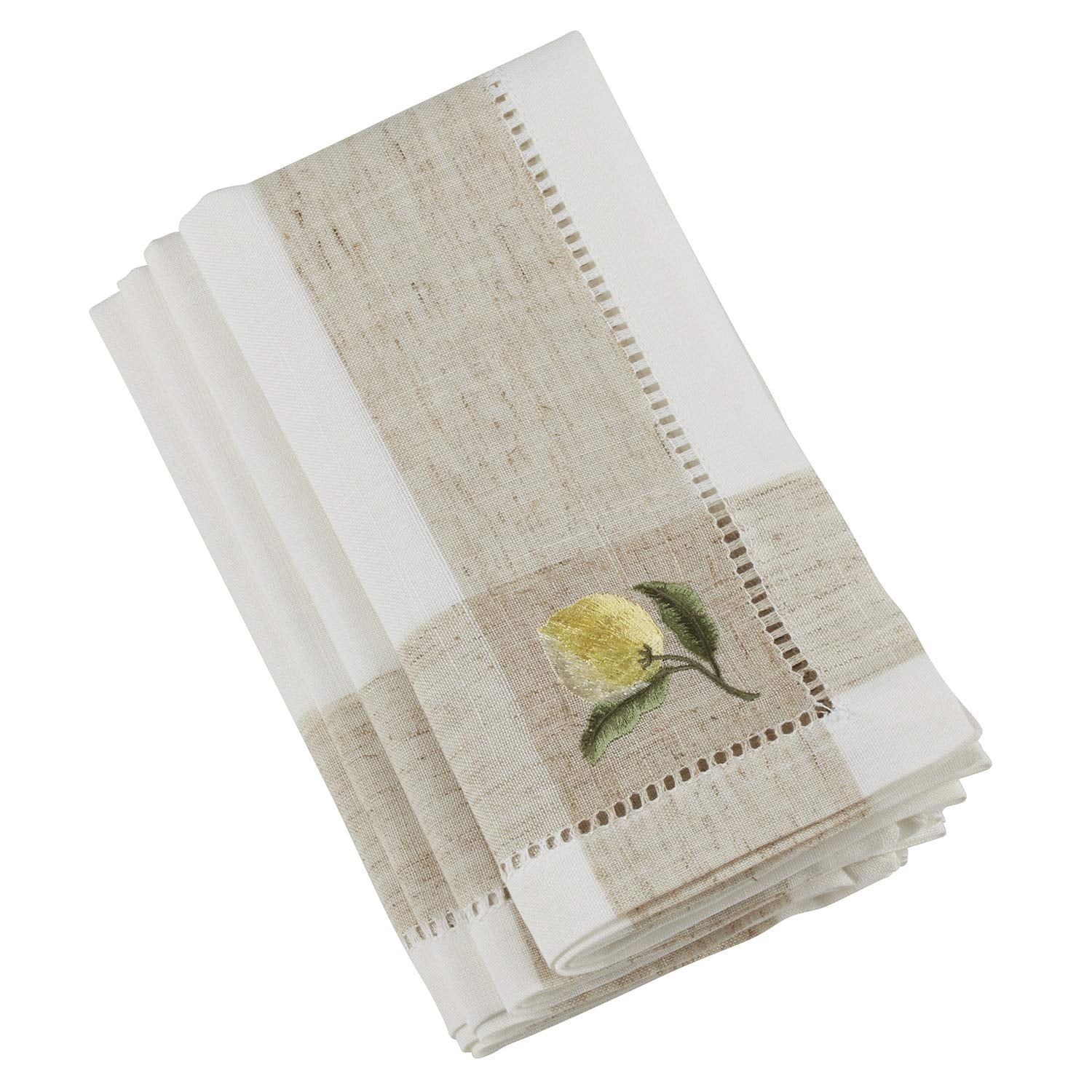 Fennco Styles Hommage Brodé Collection Cottage Orchid Embroidery Hemstitch Border Cloth Napkins 20 x 20 Inch, Set of 4 – Ivory Dinner Napkins for Wedding, Banquet, Tea Party and Home Décor