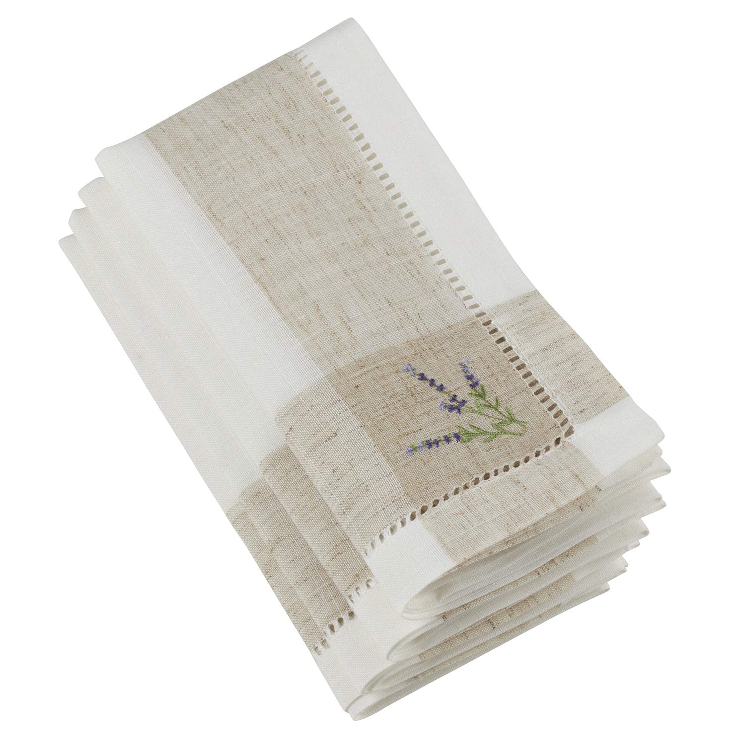 Fennco Styles Hommage Brodé Collection Cottage Orchid Embroidery Hemstitch Border Cloth Napkins 20 x 20 Inch, Set of 4 – Ivory Dinner Napkins for Wedding, Banquet, Tea Party and Home Décor