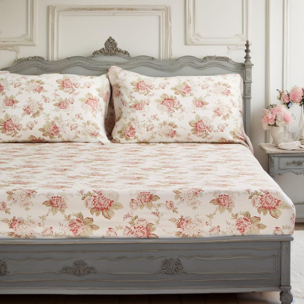 Hint of Mint Floral Cotton Fitted Sheet Set