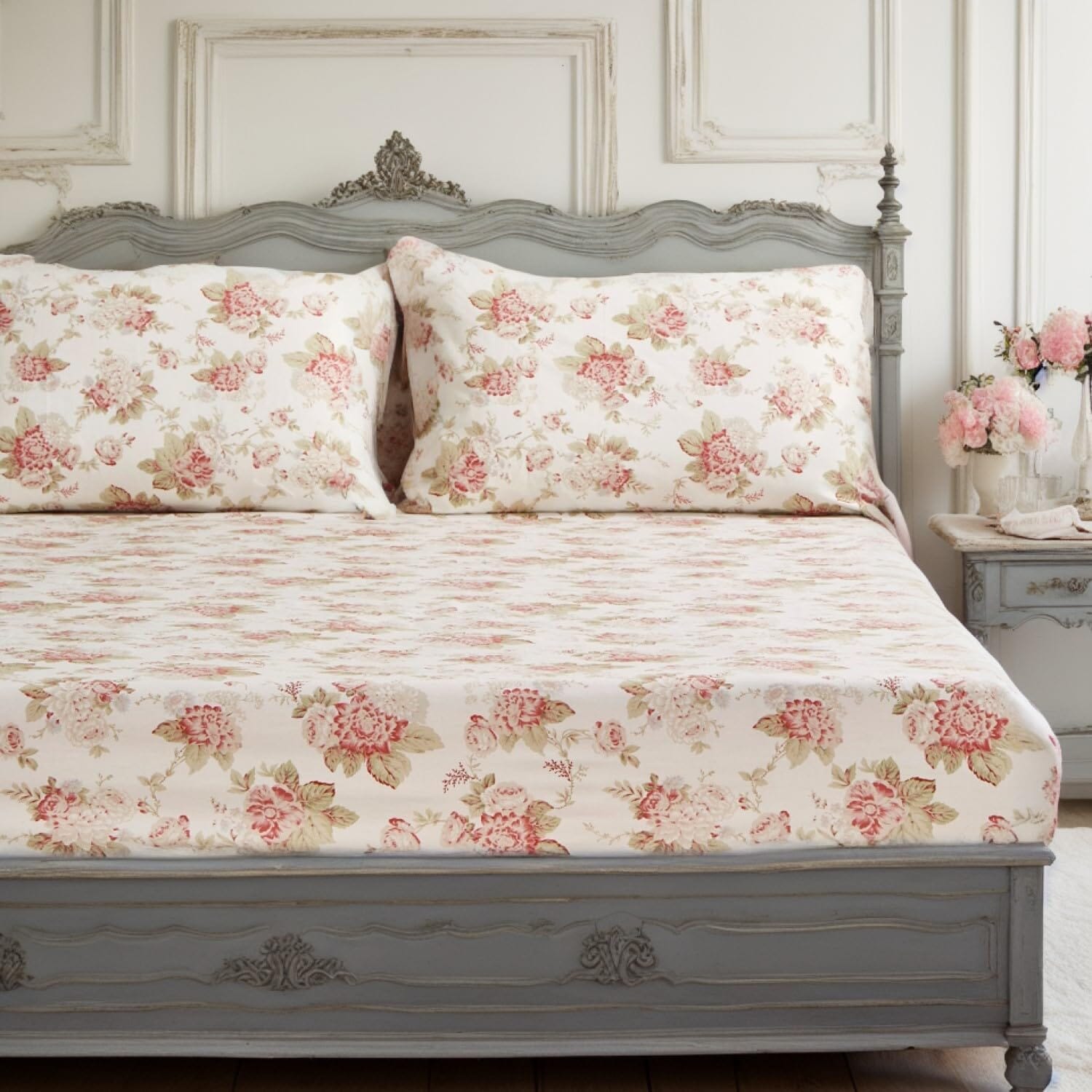 Hint of Mint Floral Cotton Fitted Sheet Set