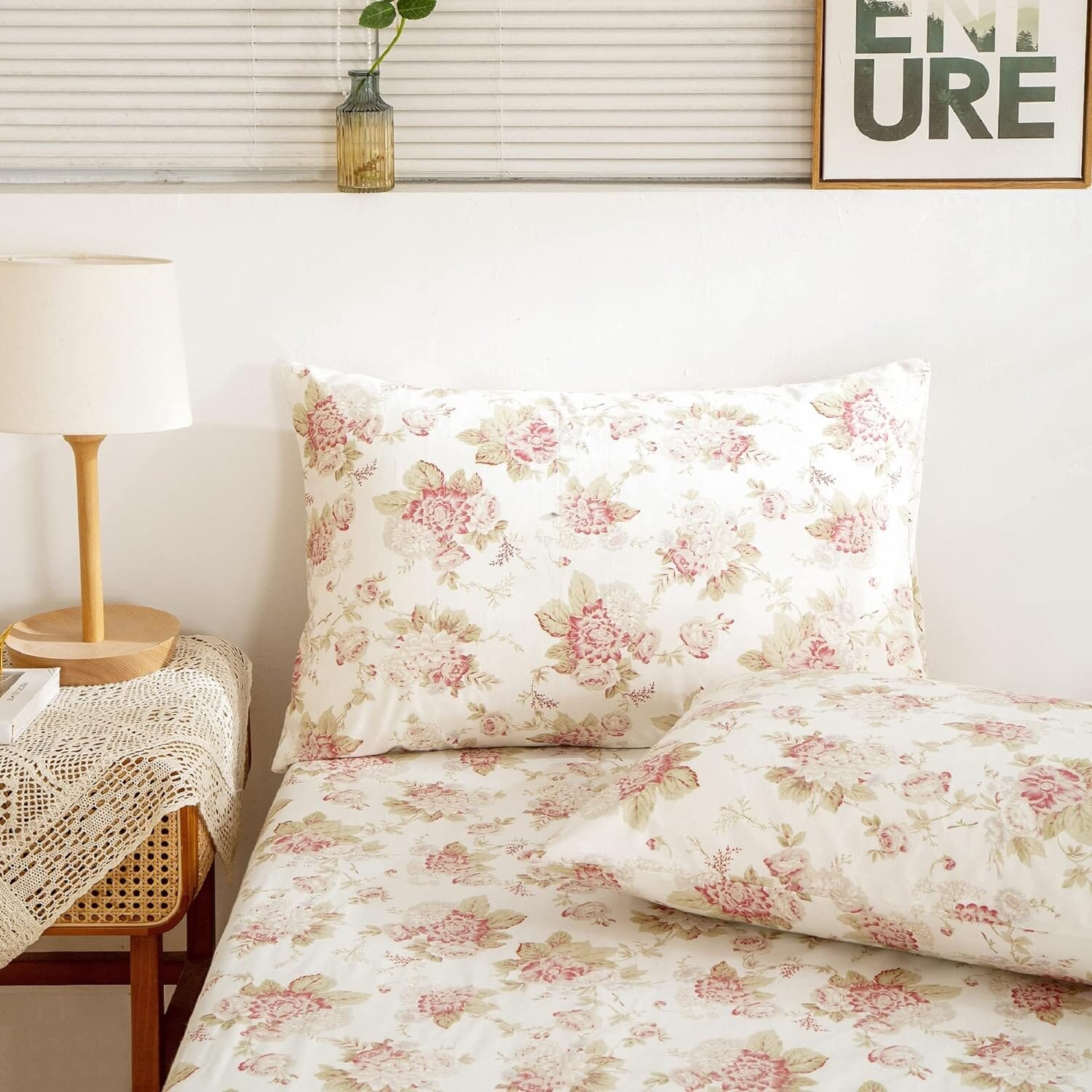 Hint of Mint Floral Cotton Fitted Sheet Set