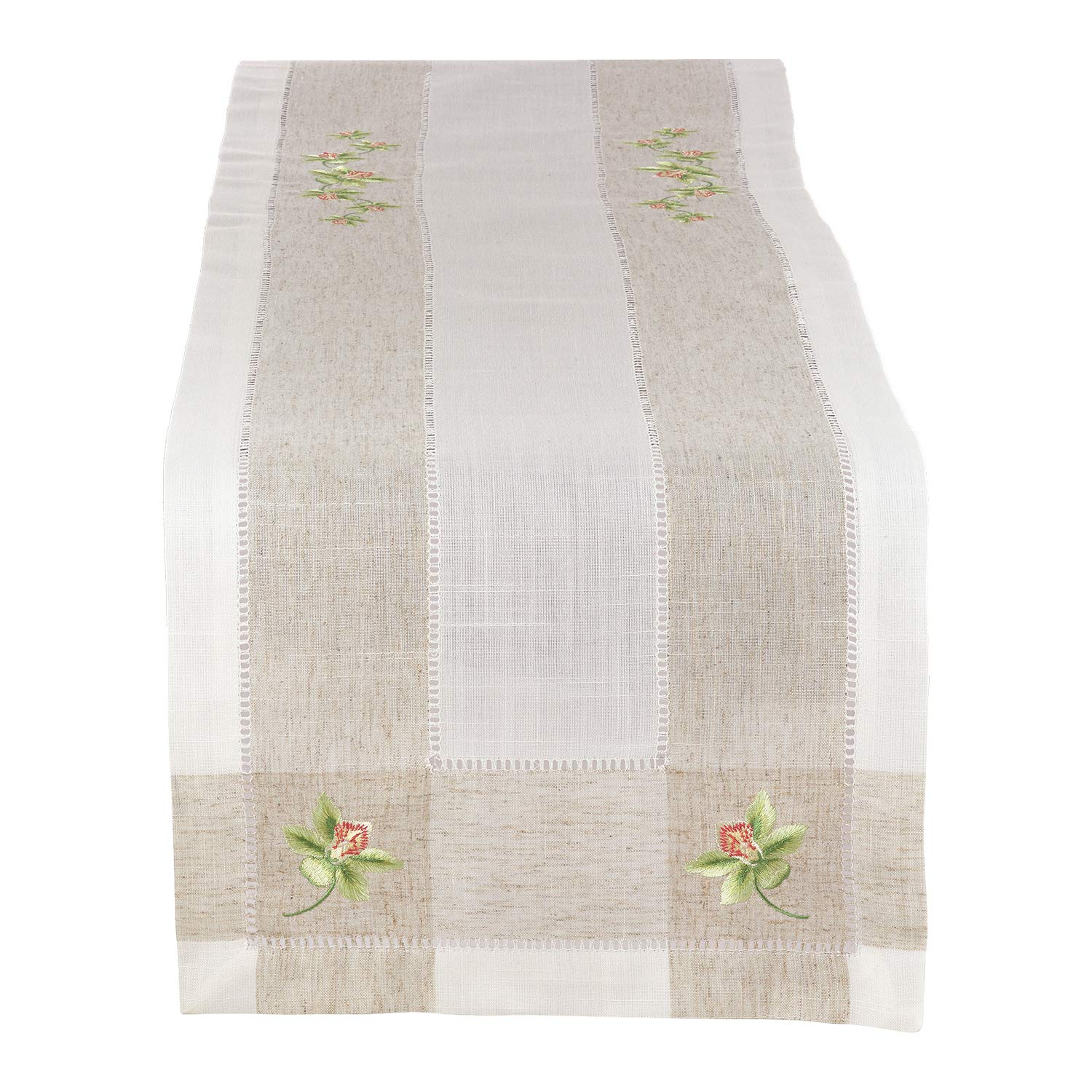 Fennco Styles Hommage Brodé Collection Cottage Lemon Embroidery Border Hemstitch Table Runner 15 x 70 Inch – Ivory Table Cover for Wedding, Banquet, Tea Party and Home Décor