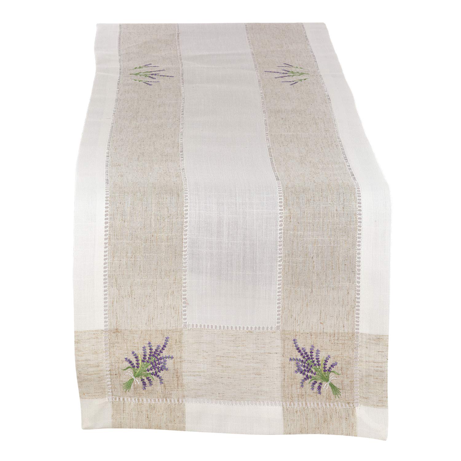 Fennco Styles Hommage Brodé Collection Cottage Lemon Embroidery Border Hemstitch Table Runner 15 x 70 Inch – Ivory Table Cover for Wedding, Banquet, Tea Party and Home Décor