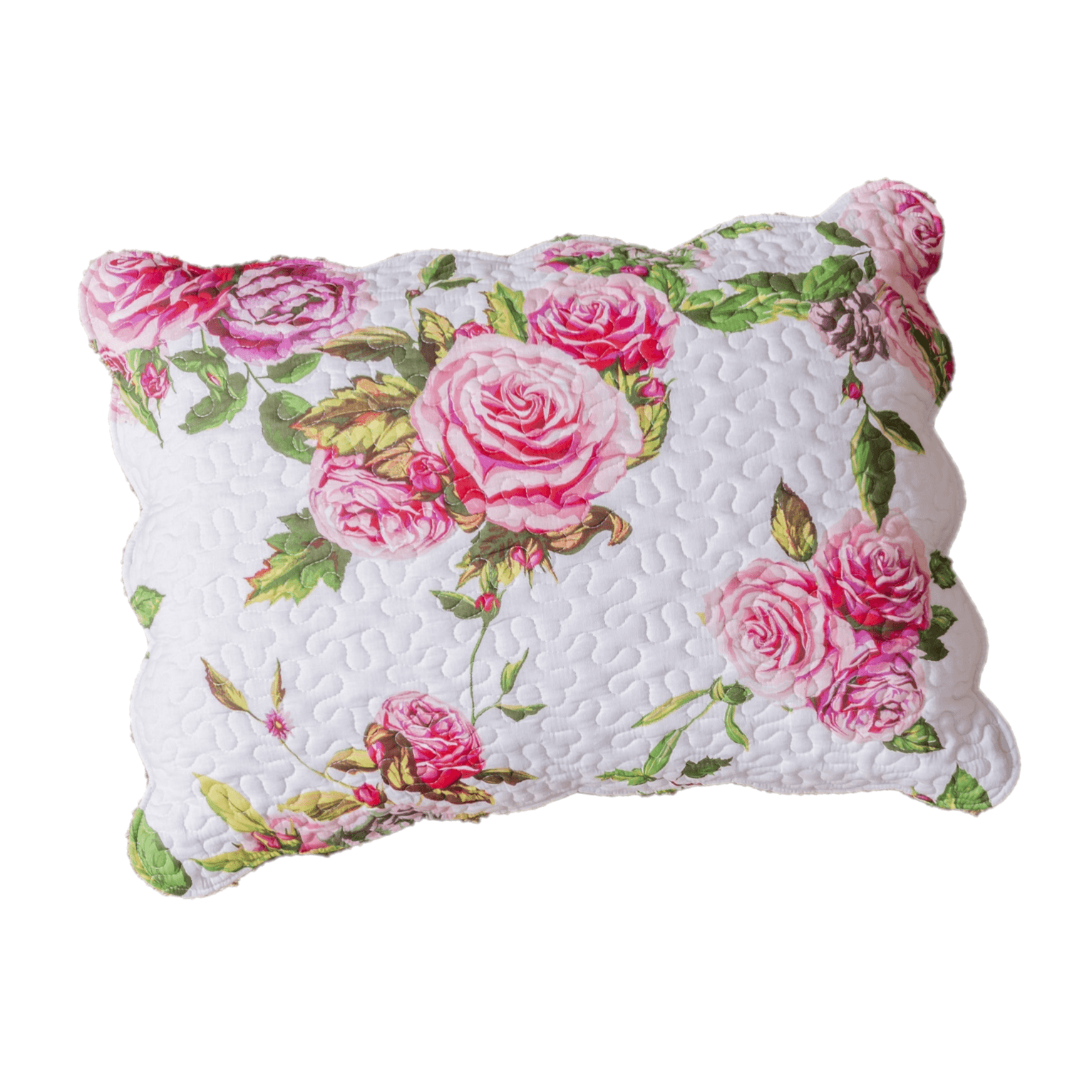 Bedding Romantic Roses Pink Scalloped Pillow Sham
