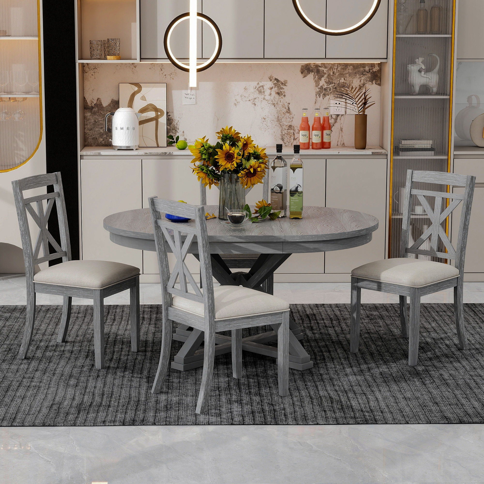 Dining Set With Extendable Round Table & Chairs