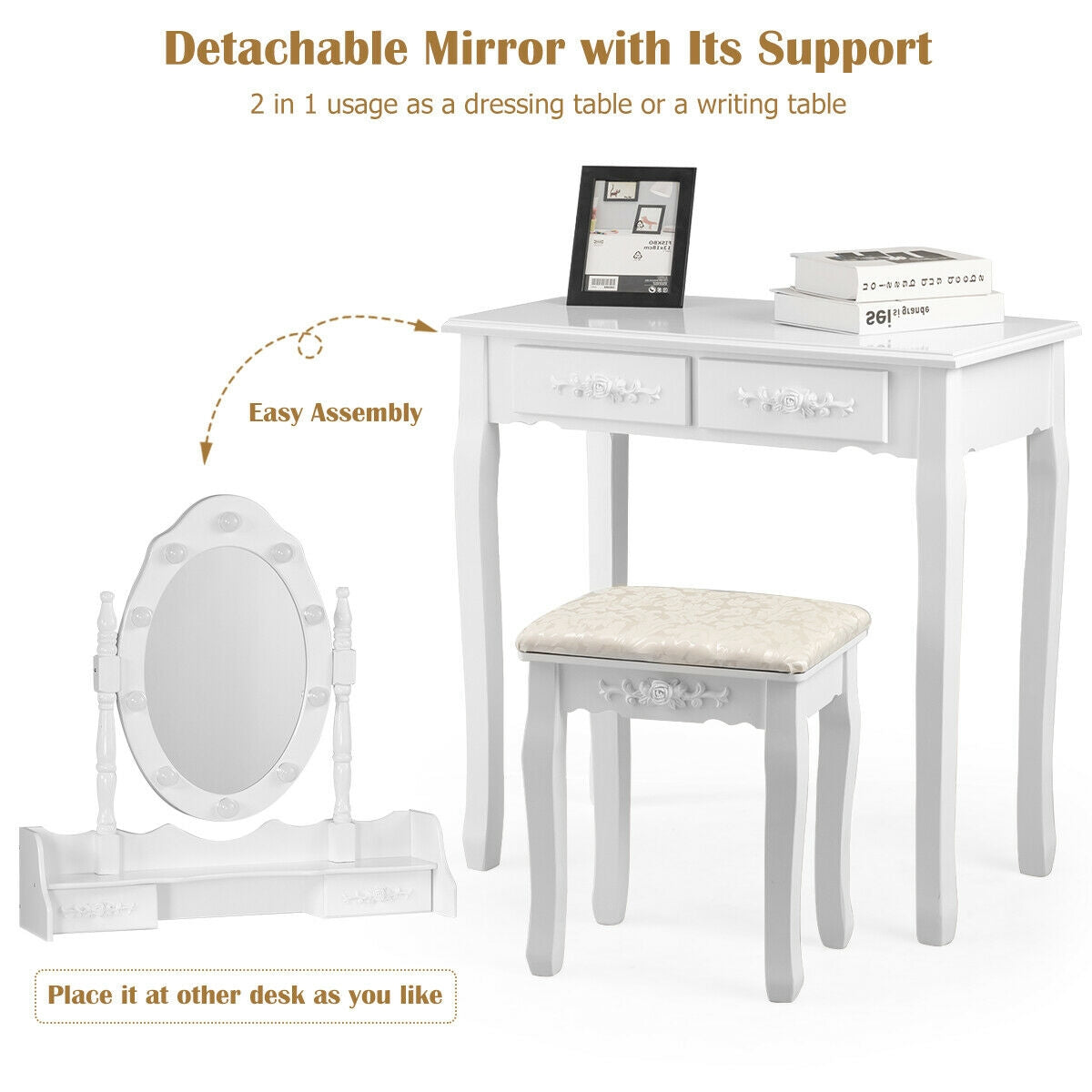Vanity Dressing Table Set With Dimmable Bulbs