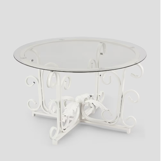 Metal Leaf Base, Glass Top, Round Coffee Table