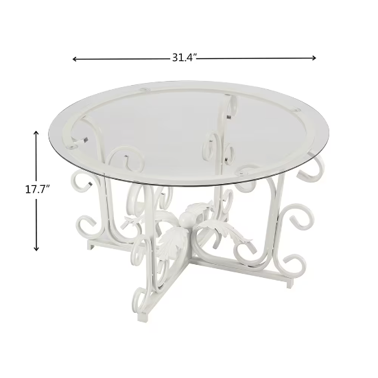 Metal Leaf Base, Glass Top, Round Coffee Table