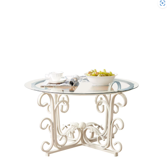 Metal Leaf Base, Glass Top, Round Coffee Table