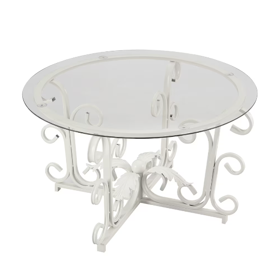 Metal Leaf Base, Glass Top, Round Coffee Table