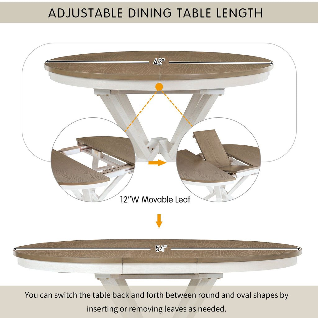 Dining Set With Extendable Round Table & Chairs