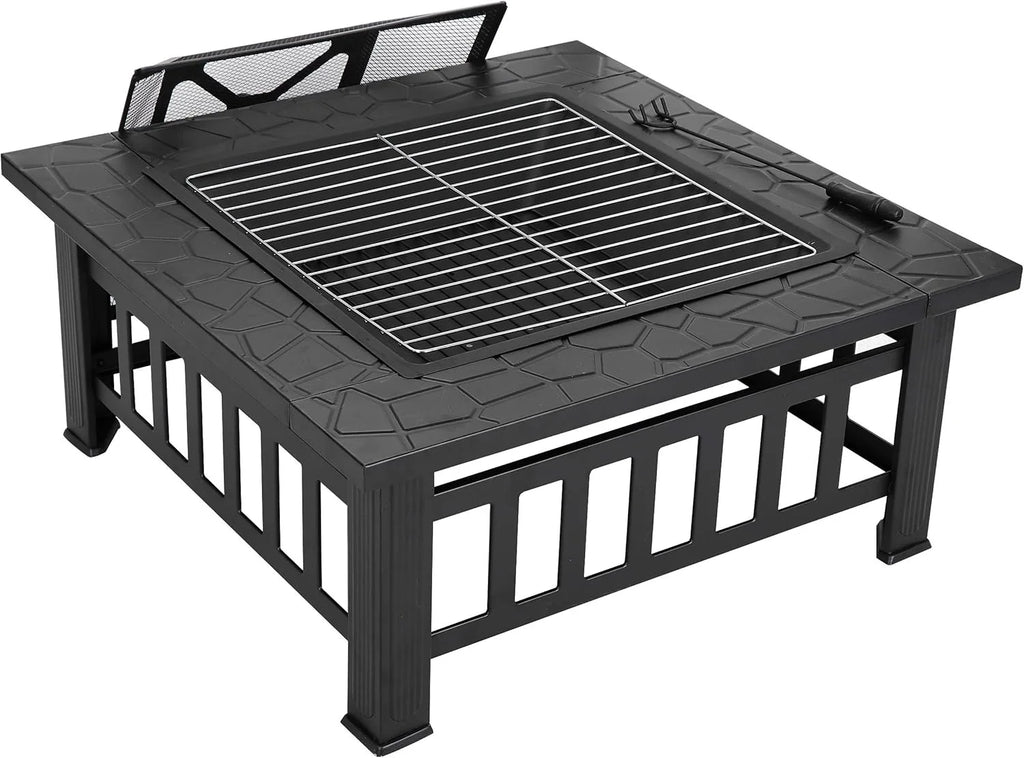 32 Inch Outdoor Fire Pit with Spark Screen & Waterproof Cover