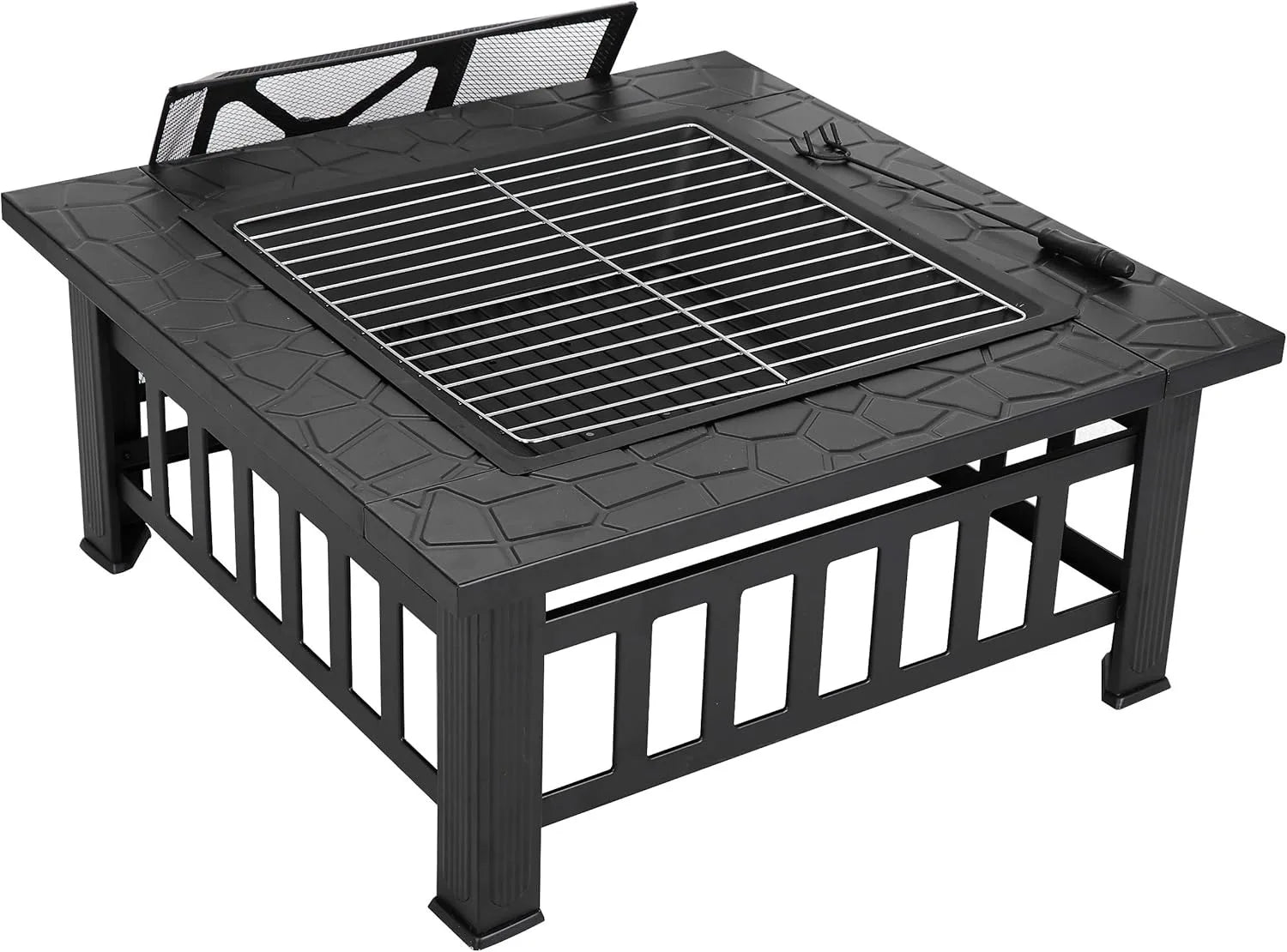 32 Inch Outdoor Fire Pit with Spark Screen & Waterproof Cover