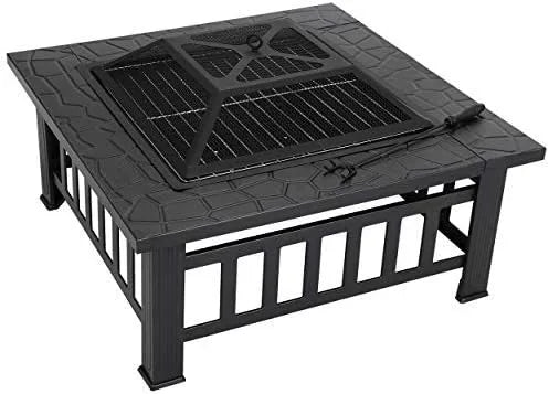 32 Inch Outdoor Fire Pit with Spark Screen & Waterproof Cover