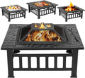 32 Inch Outdoor Fire Pit with Spark Screen & Waterproof Cover