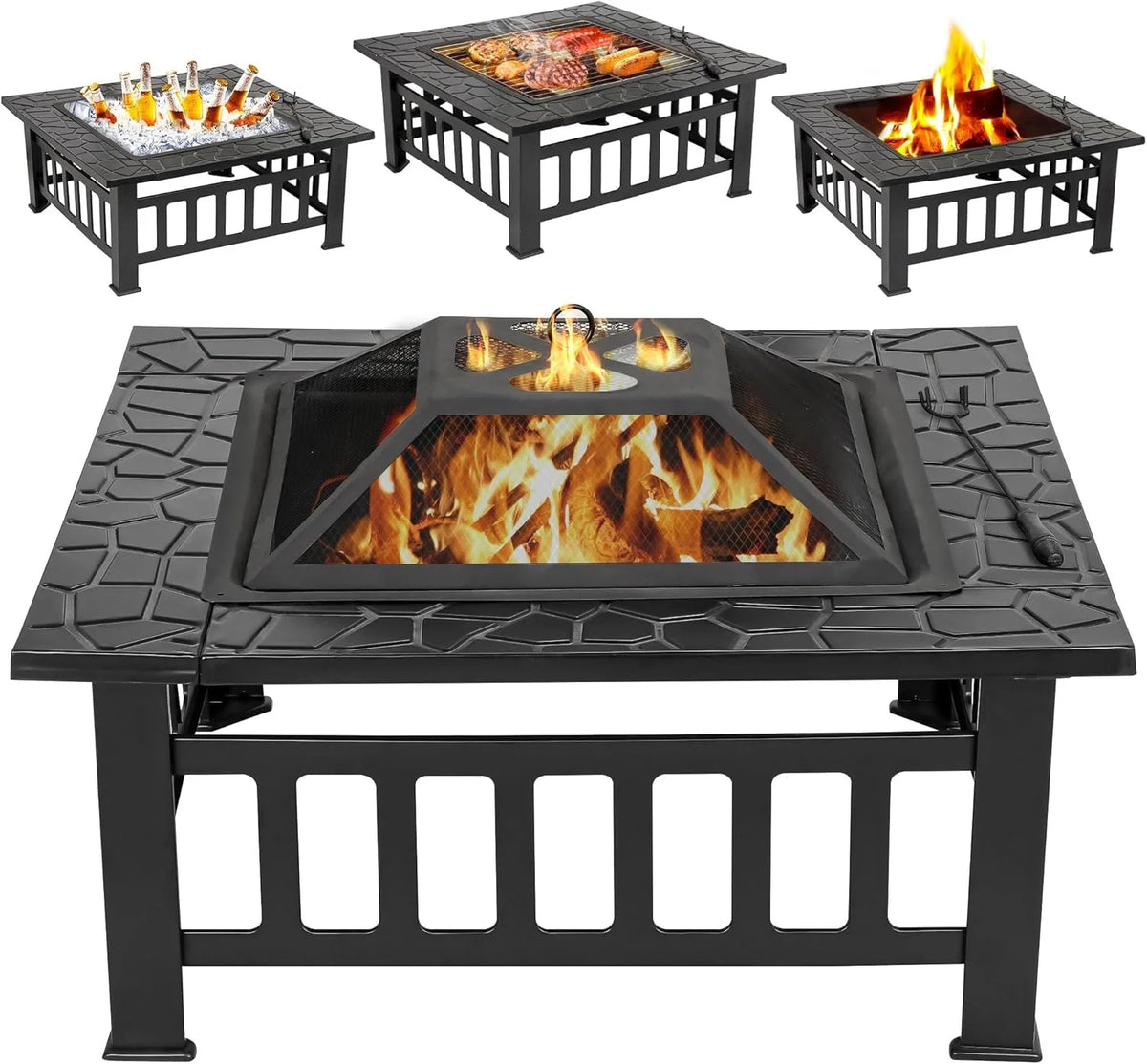 32 Inch Outdoor Fire Pit with Spark Screen & Waterproof Cover