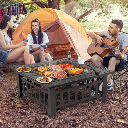 32 Inch Outdoor Fire Pit with Spark Screen & Waterproof Cover