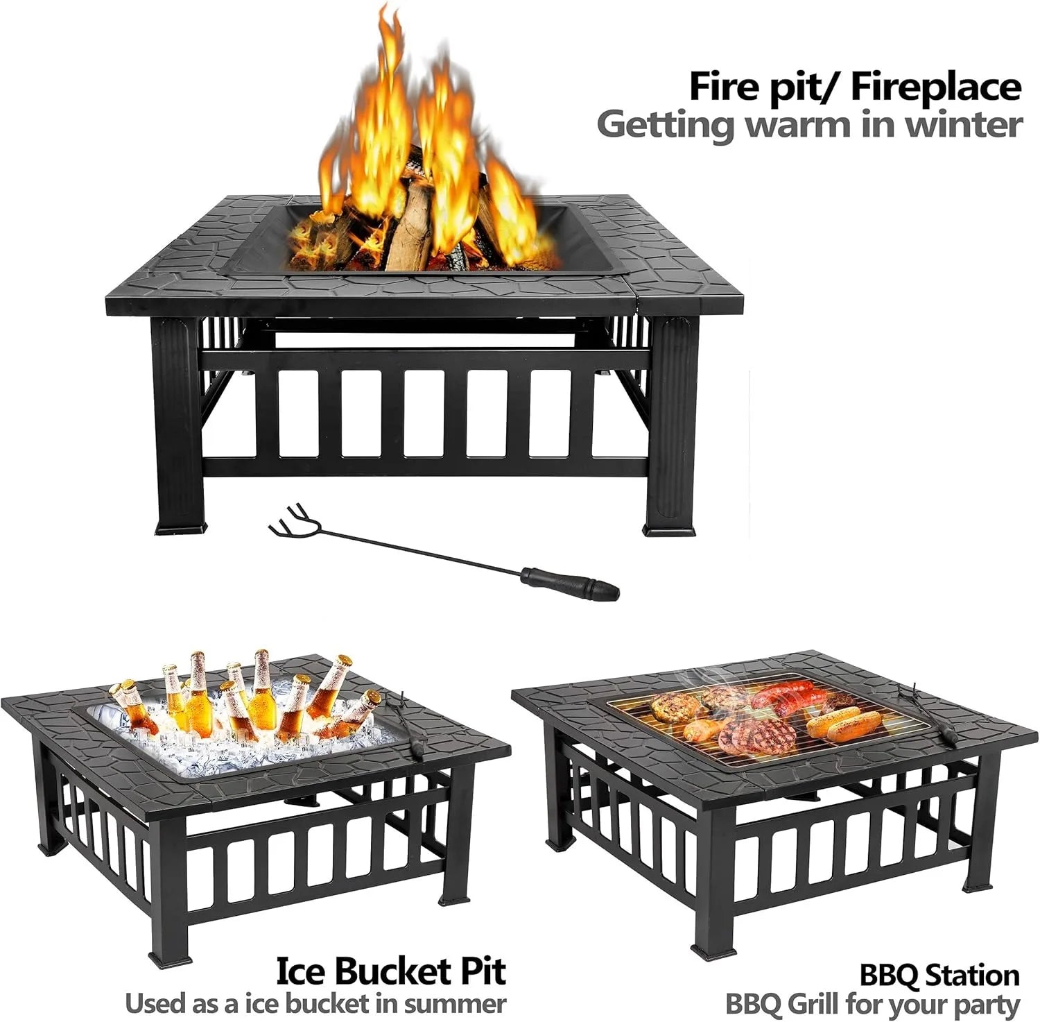 32 Inch Outdoor Fire Pit with Spark Screen & Waterproof Cover