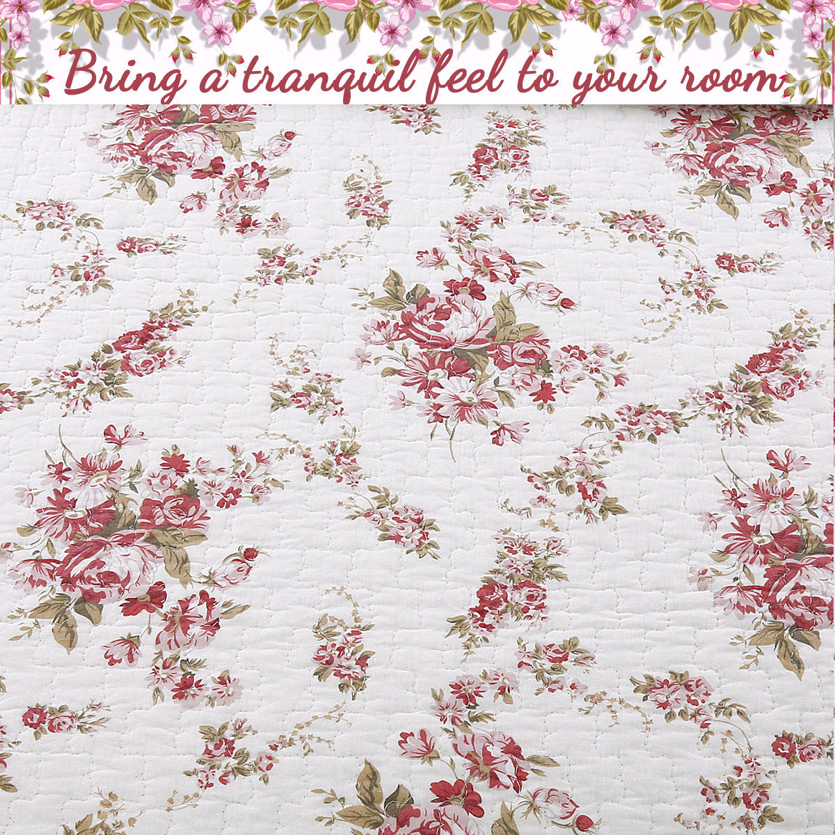 Shabby Chic Vintage Rose Garden Scalloped Cotton Quilted Reversible Blanket