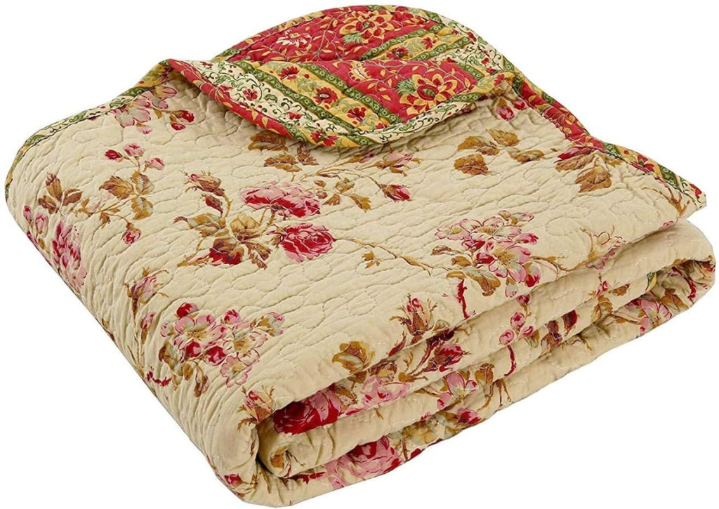 Vintage Rose Cotton Quilted Scalloped Reversible  Blanket