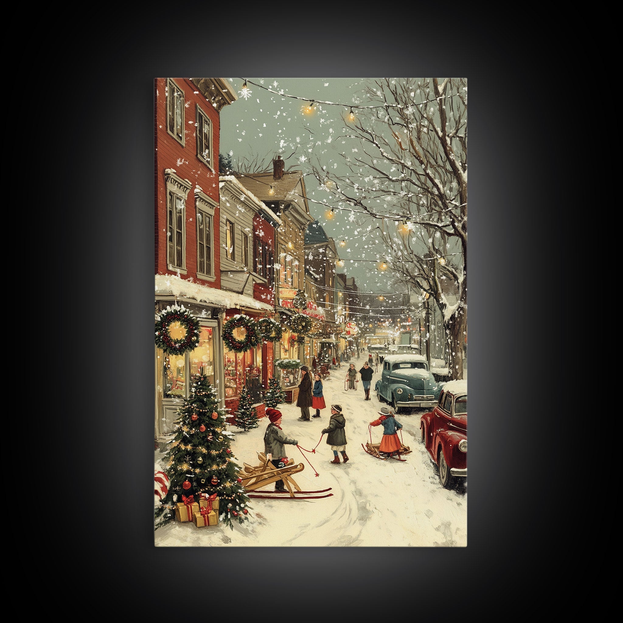 Vintage Christmas Town Scene