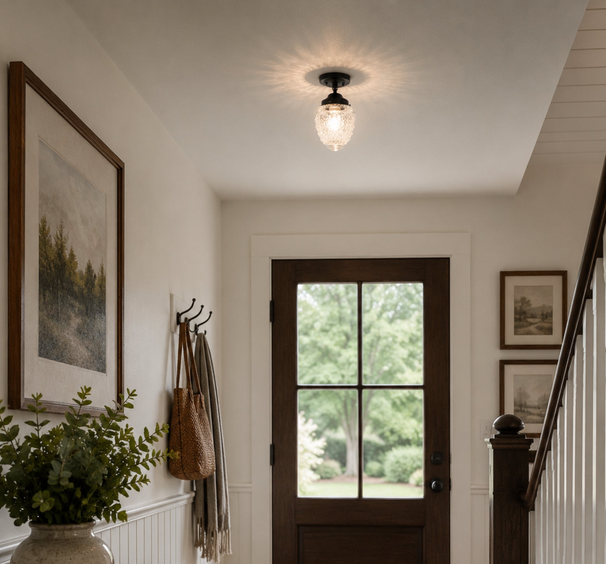Antique Acorn Glass Ceiling Light With Chain