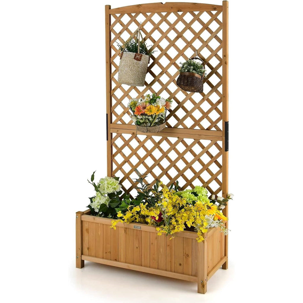 Wood Raised Garden Bed With Trellis