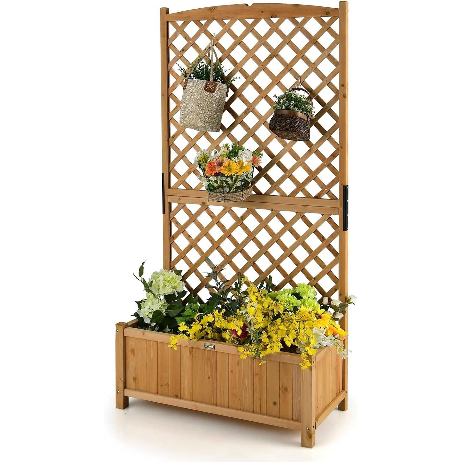 Wood Raised Garden Bed With Trellis