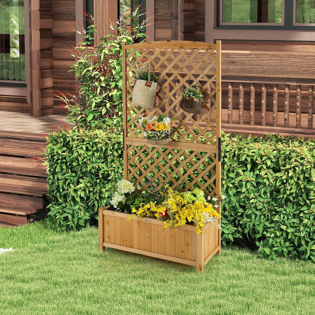 Wood Raised Garden Bed With Trellis