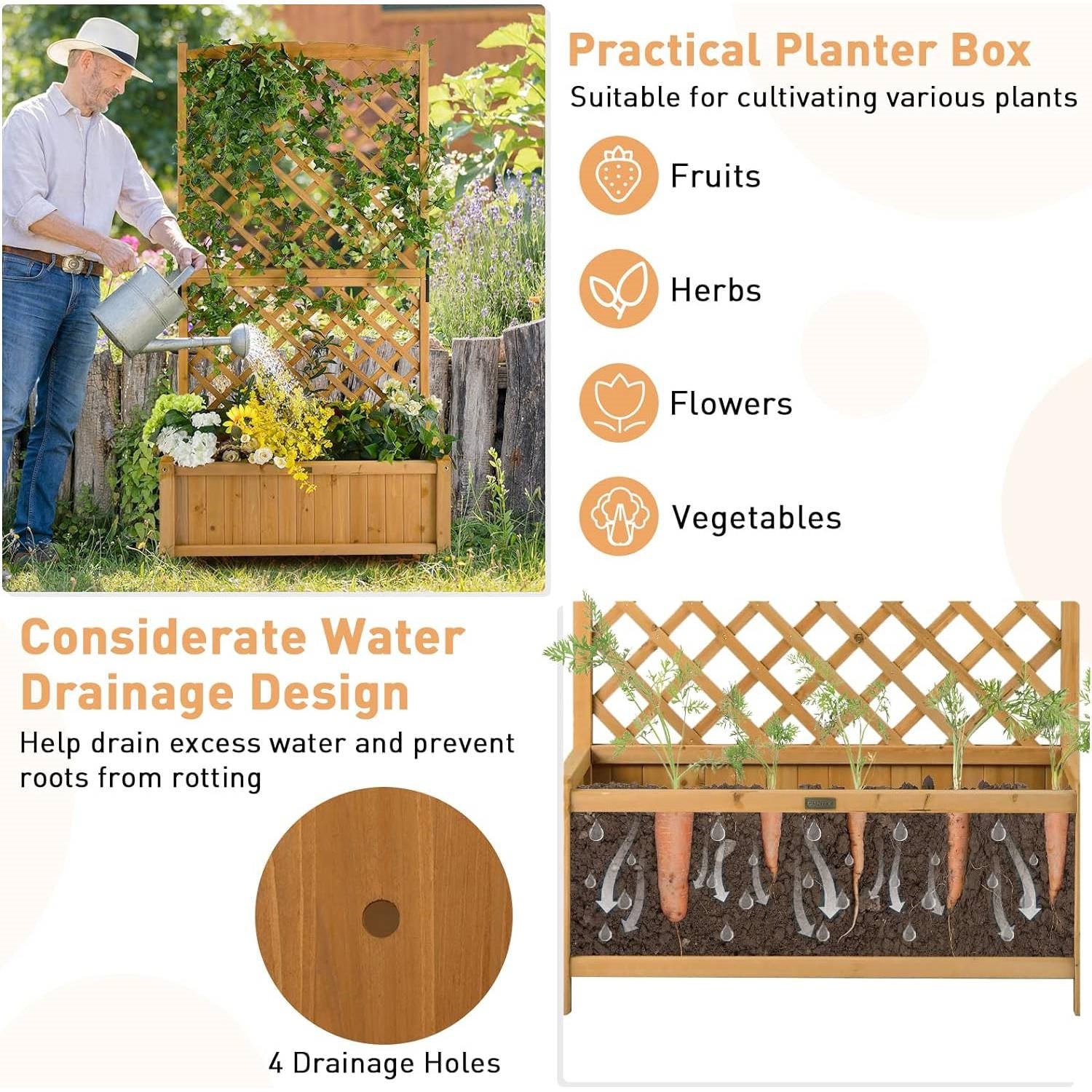 Wood Raised Garden Bed With Trellis