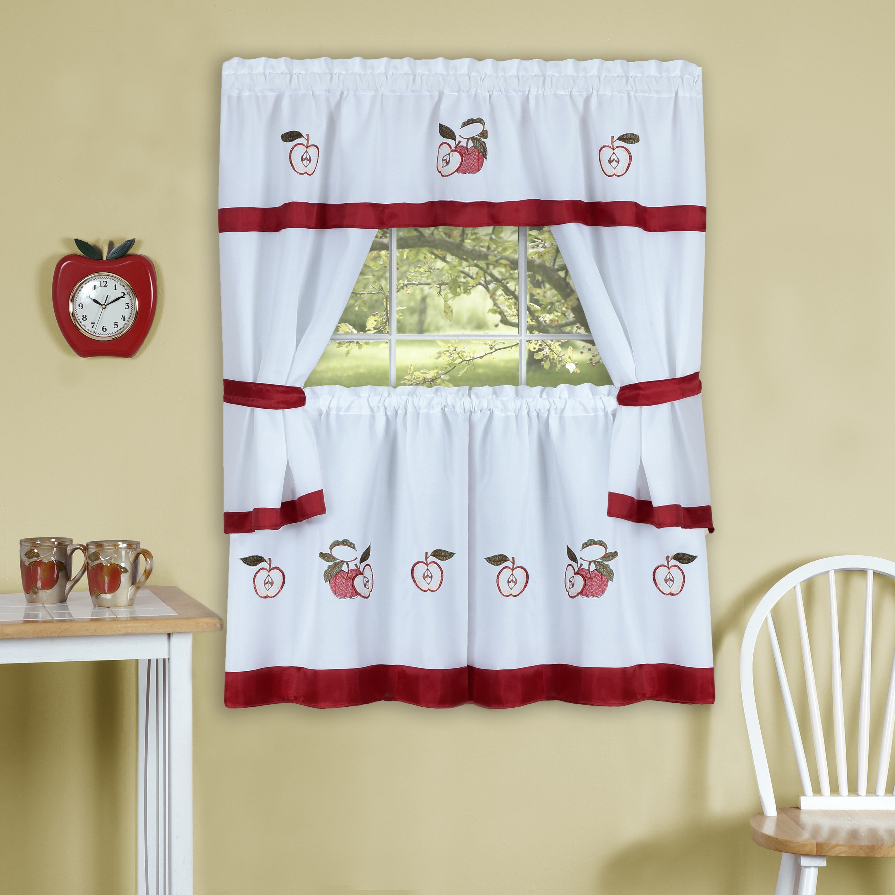Embellished Cottage Window Curtain Set; Chefs Design