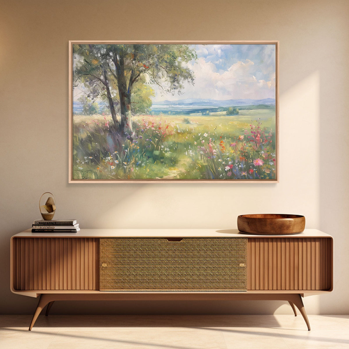 Vintage Wildflowers Painting Framed Canvas Print