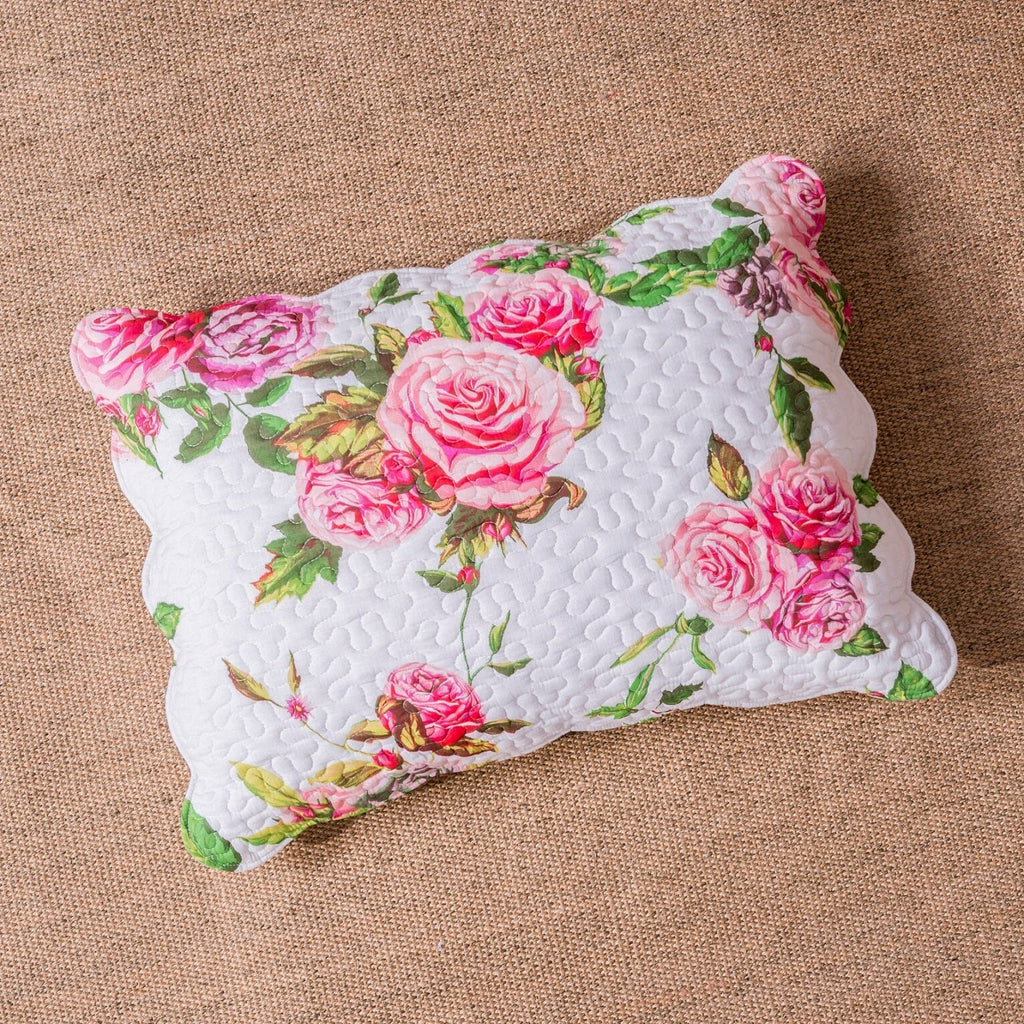 Bedding Romantic Roses Pink Scalloped Pillow Sham