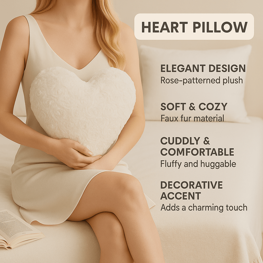 Roses Romantic Plush Stuffed Heart Throw Pillow