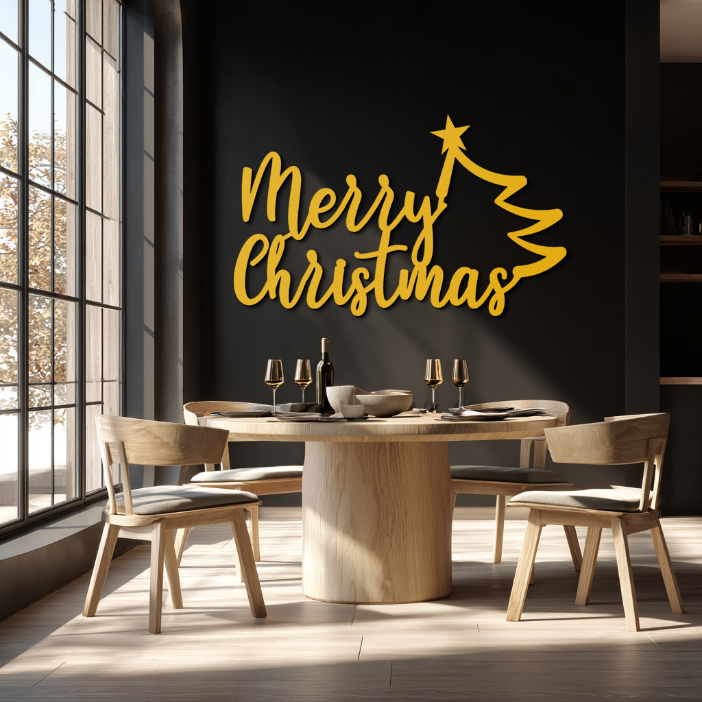 Merry Christmas Tree Metal Wall Art