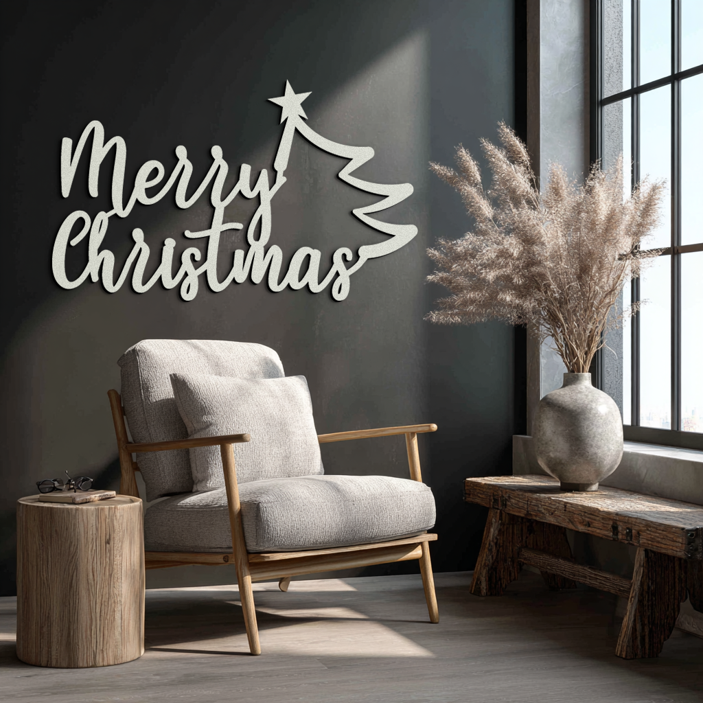 Merry Christmas Tree Metal Wall Art